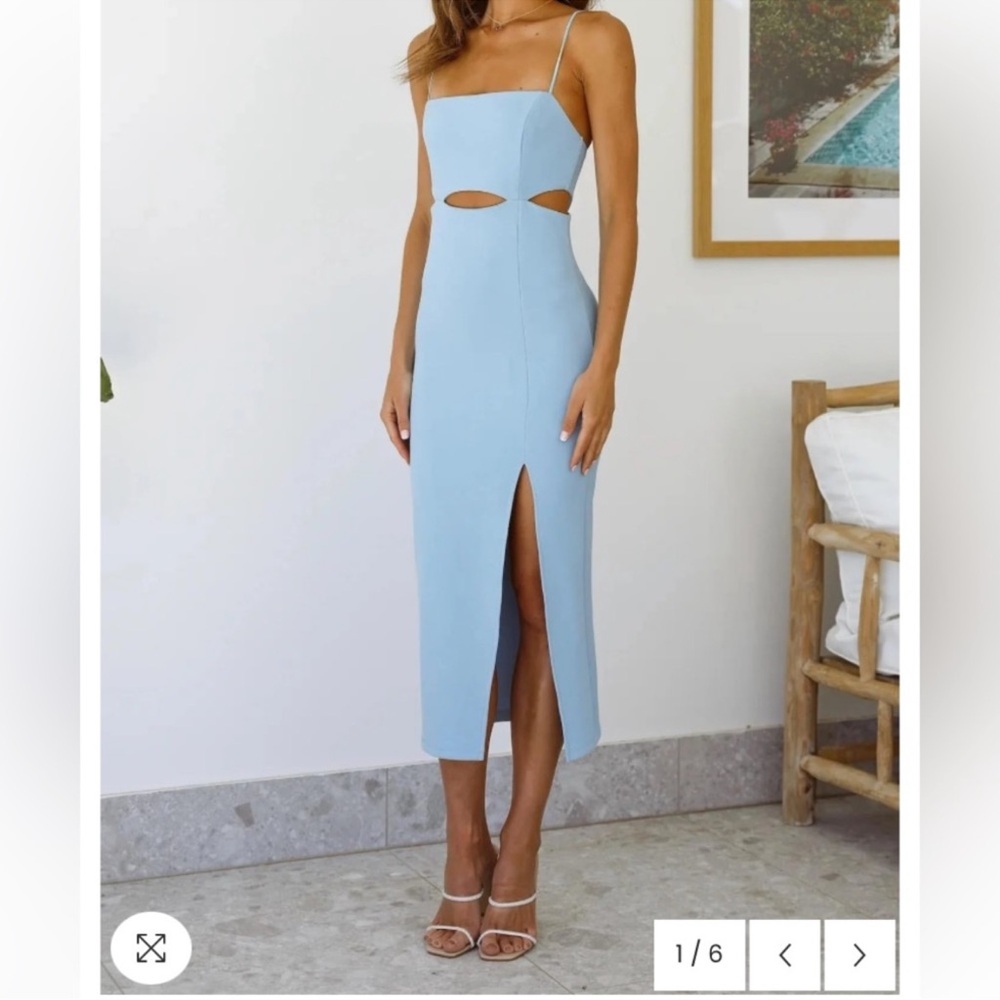 Hello Molly Light Blue Midi Cutout Dress